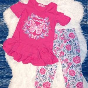 little girls peek a boo shoulder top & legging set